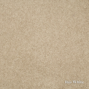 Beige carpet texture with 'Ibis White' label