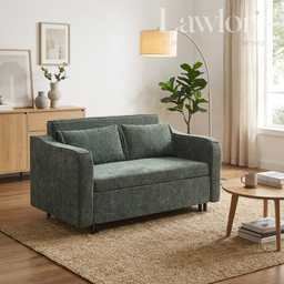 Green sofa bed in a living room