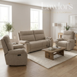 Grey 3+1+1 recliner sofa set in a living room
