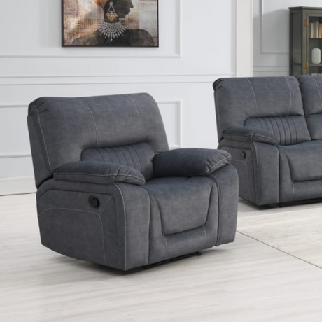 Sale now on with cheap but high quality Avondale Sofa in Grey. This sofa is upholstered in easy-clean fabric, ideal for families with children or pets, effortlessly handling spills and stains. It features a manual recliner function and drop-down tray with a built-in cup holder.
