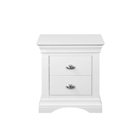 The Bella Bedside Locker features solid pine, white lacquer finish, elegant design with ample storage.