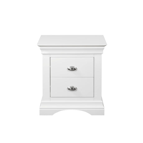 The Bella Bedside Locker features solid pine, white lacquer finish, elegant design with ample storage.