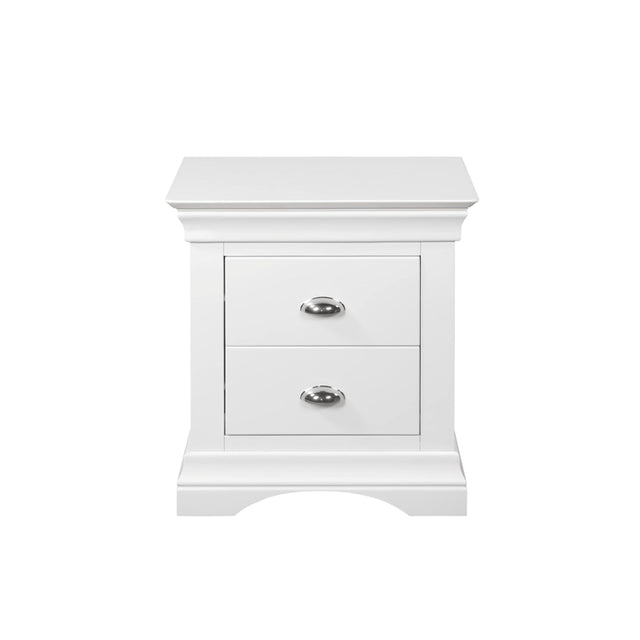 The Bella Bedside Locker features solid pine, white lacquer finish, elegant design with ample storage.