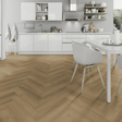 Barley Oak Herringbone SPC Flooring - 4mm, waterproof SPC core, sound-reducing underlayment and underfloor heating.