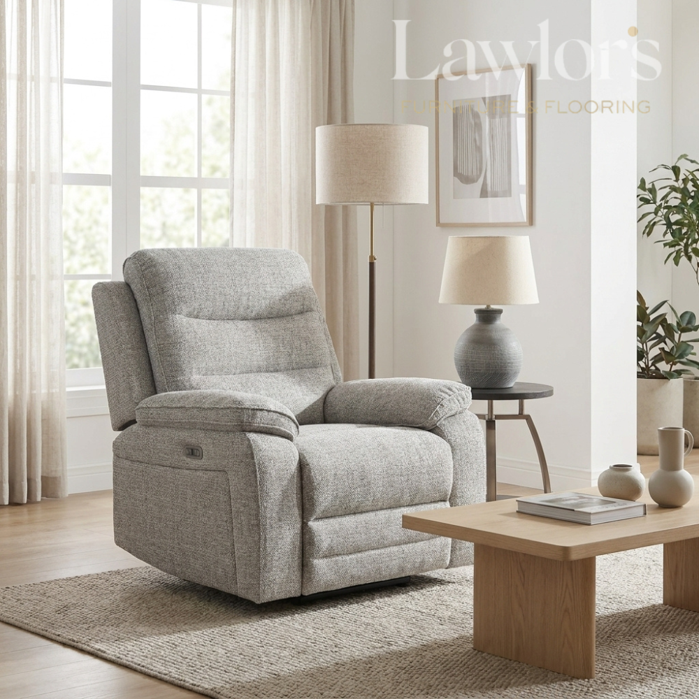 Light grey 1 electric seater recliner chair in a living room setting