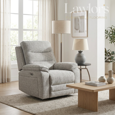 Light grey 1 electric seater recliner chair in a living room setting