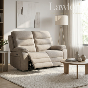 Oatmeal 2 seater electric recliner sofa in a living room setting