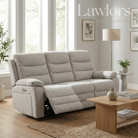 Light grey 3 seater electric recliner sofa in a living room