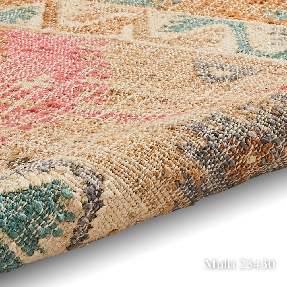 Add some style with the Bazaar Jute Natural Hand Woven Rugs offering strong & organic class with sustainable jute, wool & polyester in a flat weave design