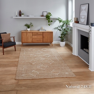 Add some style with the Bazaar Jute Natural Hand Woven Rugs offering strong & organic class with sustainable jute, wool & polyester in a flat weave design