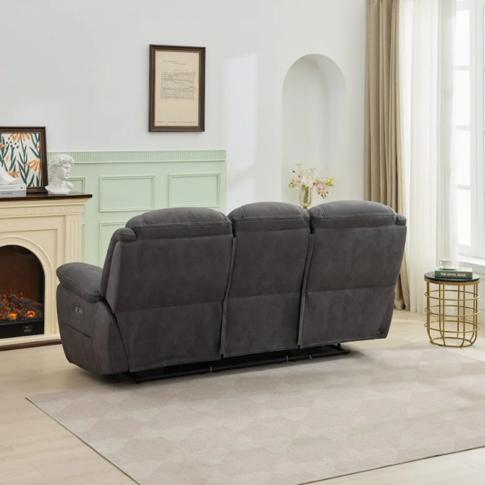 The Bellamy Electric Recliner Sofa Set 3+2 in Gunmetal Grey features plush comfort, USB charging and smooth electric reclining for a ideal for any space