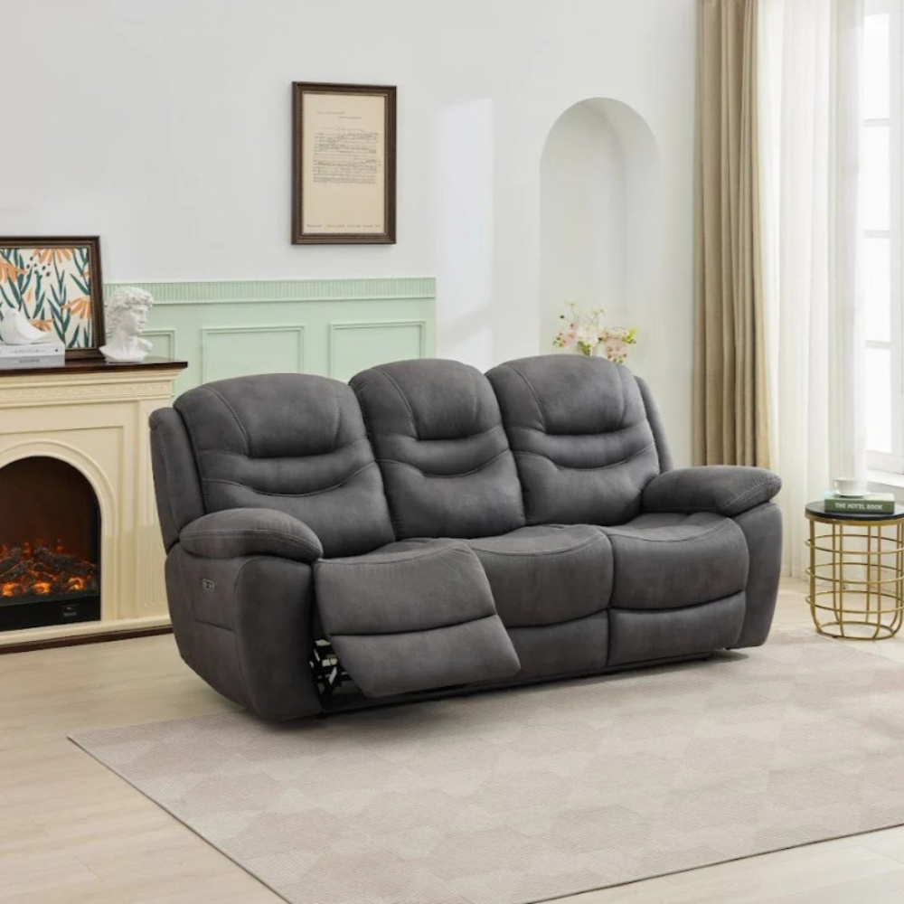 The Bellamy Electric Recliner Sofa in Gunmetal Grey features plush comfort, USB charging and smooth electric reclining for a modern, luxurious living space