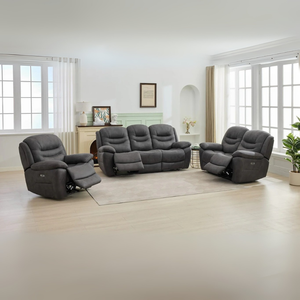 The Bellamy Electric Recliner Sofa in Gunmetal Grey features plush comfort, USB charging and smooth electric reclining for a modern, luxurious living space