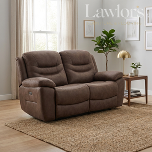 Brown recliner 2 seater sofa in a living room setting