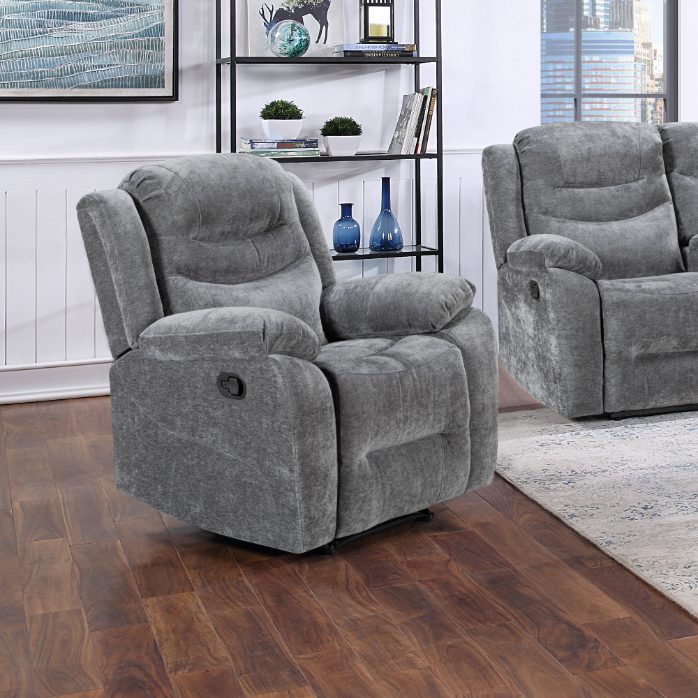 Relax in style with the Bentley Recliner Sofa in Grey featuring plush comfort, manual recline and modern design for the perfect living room upgrade