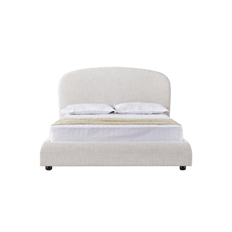 The Bexley Bed in Natural fabric blends elegance and comfort with a soft headboard, wooden legs and slatted base, perfect for any bedroom style
