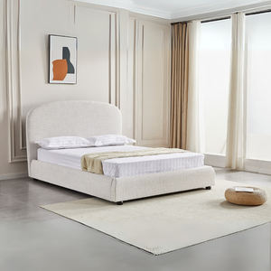 The Bexley Bed in Natural fabric blends elegance and comfort with a soft headboard, wooden legs and slatted base, perfect for any bedroom style