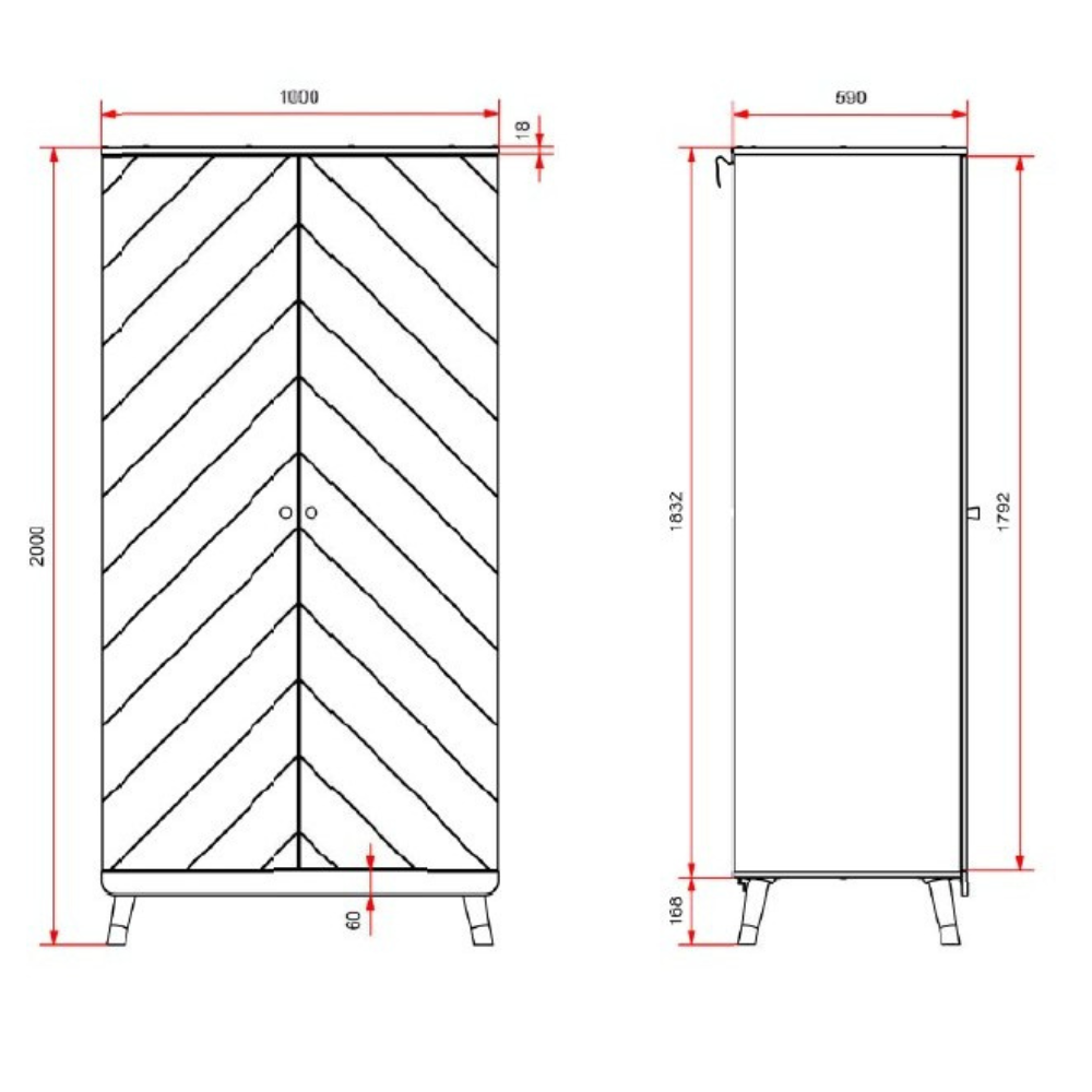 The Billy 2 Door Wardrobe in Satin White with golden accents and 2 door cabinet offers ample clothing storage door any stylish baby or children's room