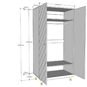 The Billy 2 Door Wardrobe in Satin White with golden accents and 2 door cabinet offers ample clothing storage door any stylish baby or children's room