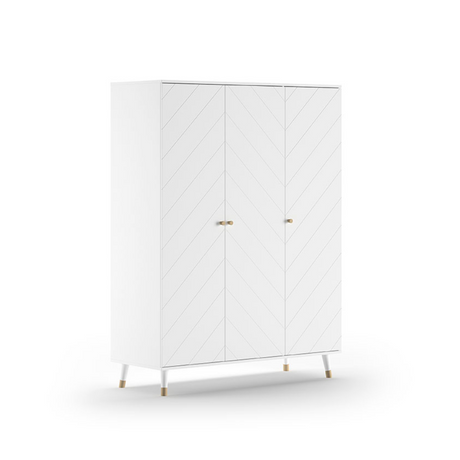 The Billy 3 Door Wardrobe in Satin White comes with golden accents, ample clothing storage and geometric design, ideal for any children's and baby room