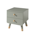 The Billy Kids Bedside Table features 2 drawers, golden accents and retro modern style, available in Terra Pink, Satin White, Timeless Grey and Olive Green