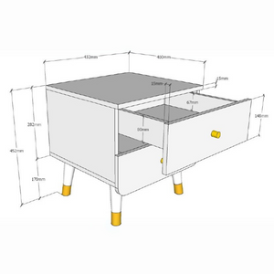 The Billy Kids Bedside Table features 2 drawers, golden accents and retro modern style, available in Terra Pink, Satin White, Timeless Grey and Olive Green