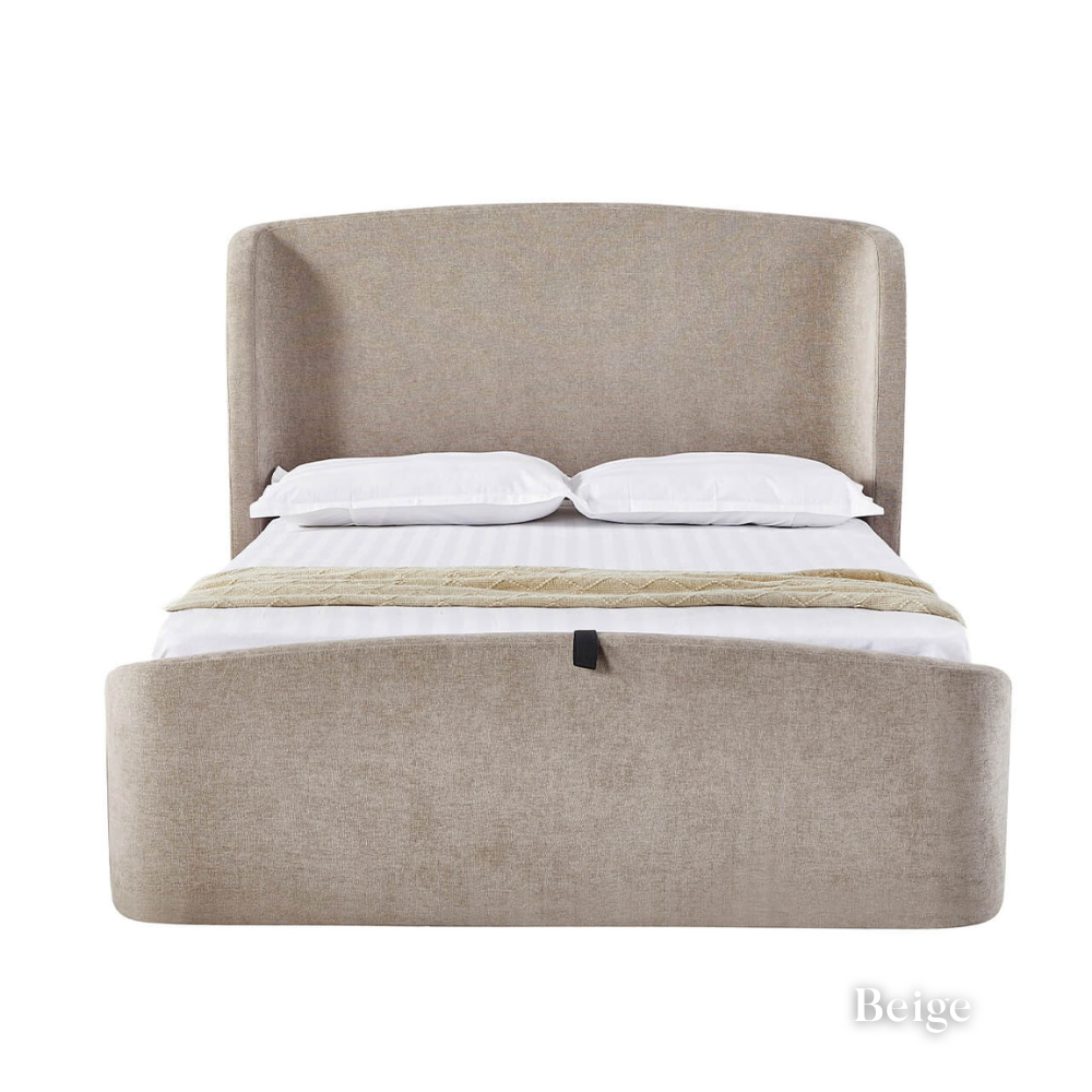 The Bishop Ottoman Bed in Beige & Cream offers sleek design, generous storage and a supportive slatted base combining style and comfort for any bedroom