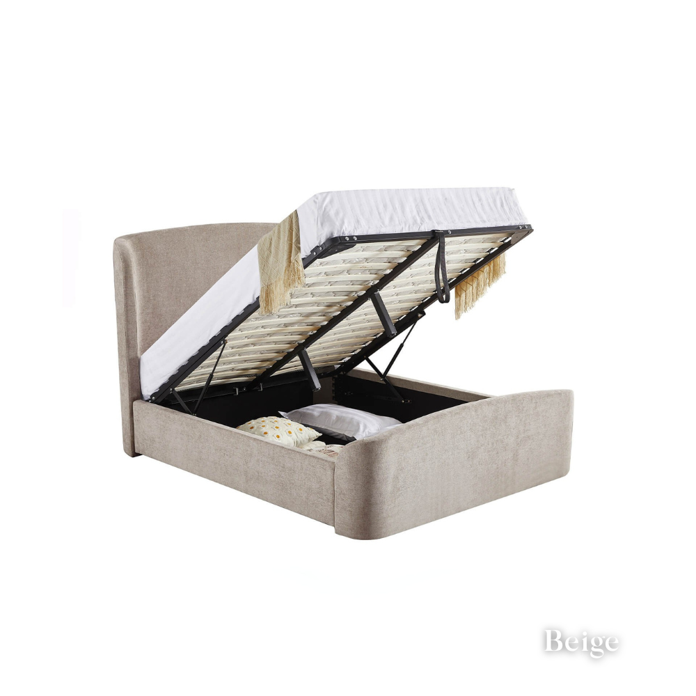 The Bishop Ottoman Bed in Beige & Cream offers sleek design, generous storage and a supportive slatted base combining style and comfort for any bedroom