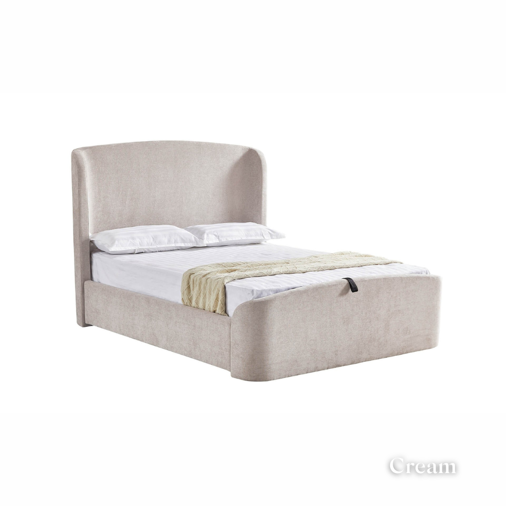 The Bishop Ottoman Bed in Beige & Cream offers sleek design, generous storage and a supportive slatted base combining style and comfort for any bedroom