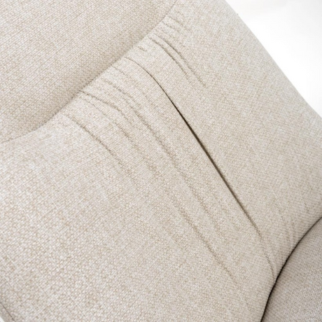 The Boden Chair in Sage Green, Natural or Brick features soft fabric upholstery, pleated accents, robust black metal legs