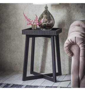 The Gallery Boho Boutique Bedside Table features mango wood with mixed timber veneers, intricate fretwork and versatile design.