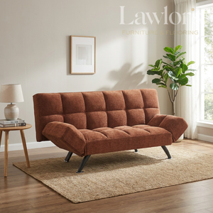 Red sofa bed in a living room