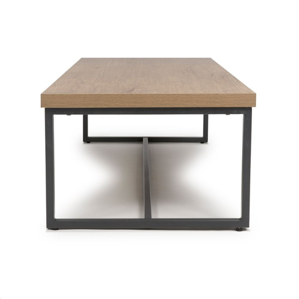 The Boston Coffee Table in Rustic Oak boasts a SmarTops® surface, robust iron legs and a generous design, making it an ideal addition to any setting.