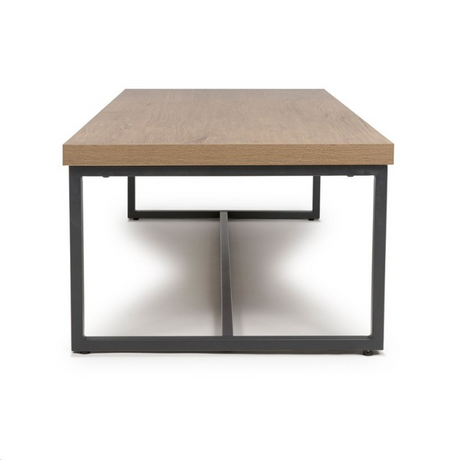 The Boston Coffee Table in Rustic Oak boasts a SmarTops® surface, robust iron legs and a generous design, making it an ideal addition to any setting.