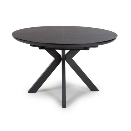 The Boston Extending Table, adjustable from 1200mm to 1600mm, showcases a striking black ash veneer, robust metal legs and a sleek extendable mechanism.