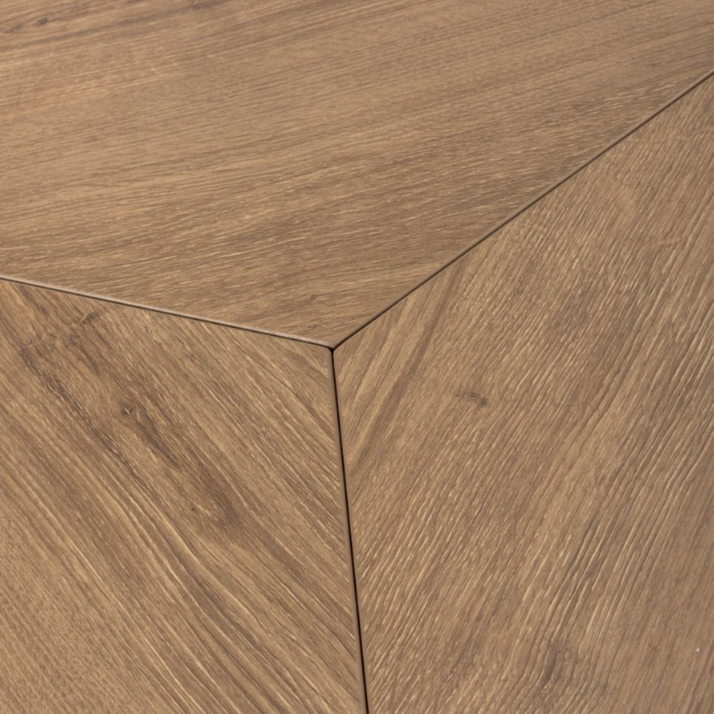 The Boston Round Table 1500mm, showcases a generous rustic oak veneer surface paired with a black metal cross-leg base, ideal for any dining experience.