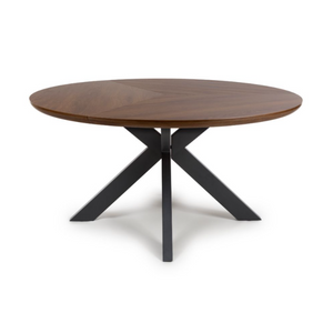 The Boston Round Table 1500mm in Smoked Oak features a generous smoked oak veneer surface paired with a black metal cross-leg base.