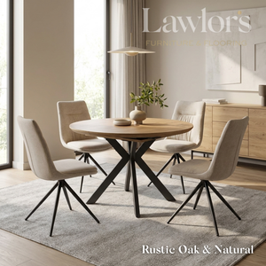 Dining room with oak extending round table and natural chairs set