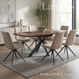 Dining room with smoked oak extending table and cream chairs set