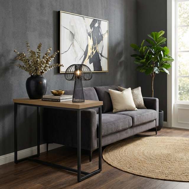 The Boston Console Table in Rustic Oak offers a SmarTops® surface, robust iron legs and a generous design, ideal for guests and daily activities.