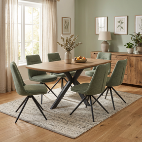 The Boston Extending Table, with a range of 1400-1800mm, features a charming rustic oak veneer, robust metal legs and an expandable surface.