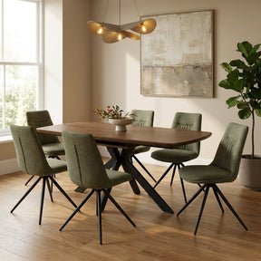 The Boston Extending Table, which ranges from 1400 to 1800mm, showcases an elegant smoked oak veneer, robust metal legs, and a seamless extension mechanism.