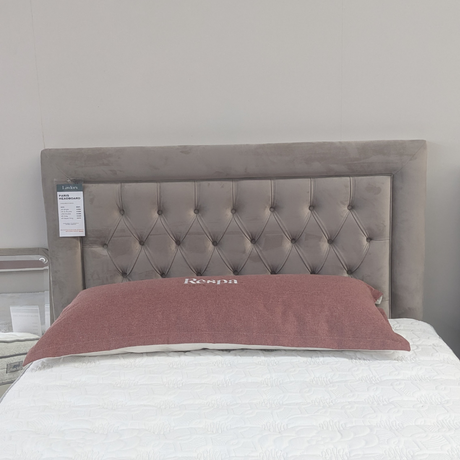 The Briody Paris 55" Headboard features buttoned detail, padded border and soft fabric upholstery, solid wood build, custom colours and luxurious comfort