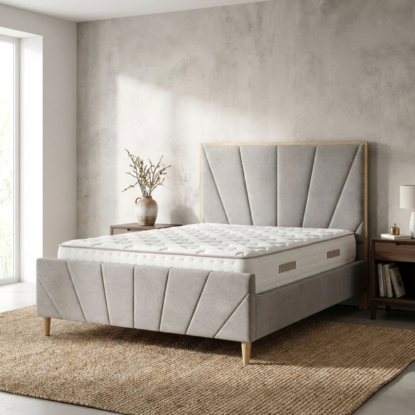 The Bronx taupe Bedset with Ashford Mattress features 1200 pocket spring mattress, modern design with medium support and breathable SleepFresh comfort