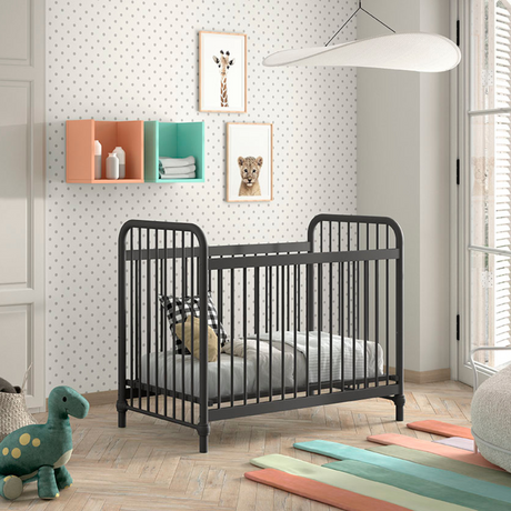The Bronxx Baby Cot Bed 60 x 120cm - Black by VIPACK features trendy colours, matte metal finish, Belgian design and industrial style for a safe sleep time