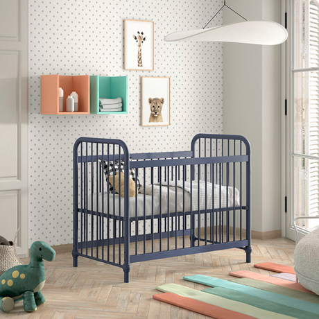 The Bronxx Baby Cot Bed 60 x 120cm Denim Blue by VIPACK features trendy colours, matte metal finish, Belgian design & industrial style for a safe sleep time