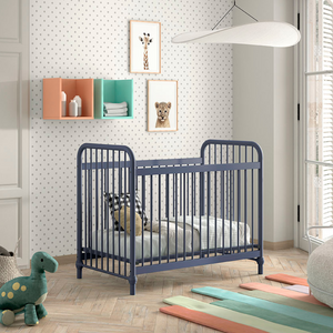 The Bronxx Baby Cot Bed 60 x 120cm Denim Blue by VIPACK features trendy colours, matte metal finish, Belgian design & industrial style for a safe sleep time
