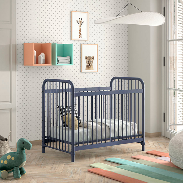 The Bronxx Baby Cot Bed 60 x 120cm Denim Blue by VIPACK features trendy colours, matte metal finish, Belgian design & industrial style for a safe sleep time