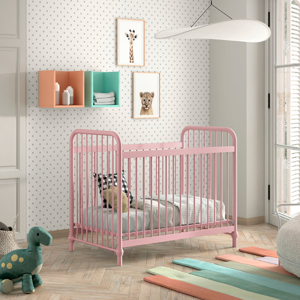 The Bronxx Baby Cot Bed 60 x 120cm Misty Pink by VIPACK features trendy colours, matte metal finish, Belgian design & industrial style for a safe sleep time