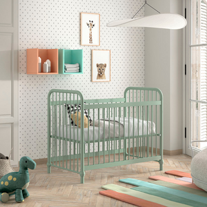 Bronxx Baby Cot Bed 60 x 120cm Olive Green by VIPACK features trendy colours, matte metal finish, Belgian design & industrial style for a safe sleep time